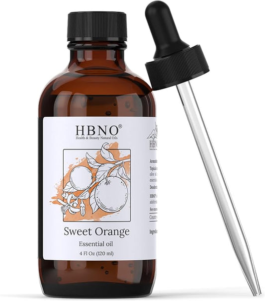 HBNO California Bottled Orange Essential Oil 4 fl oz (120ml) Value Size - Natural Orange Oil, Cold Pressed - Perfect for Cleaning, Aromatherapy, DIY, Soap & Diffuser-BrightBean Baby