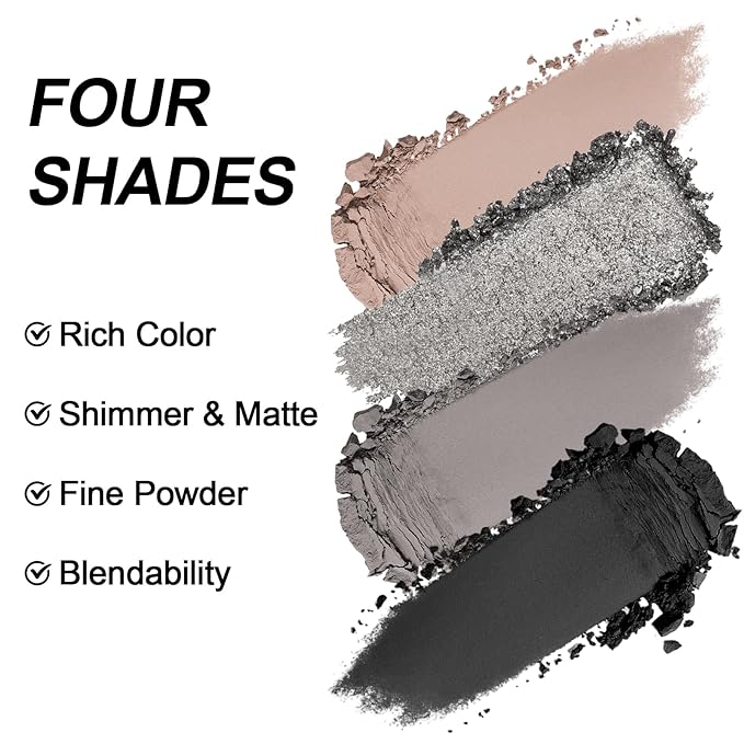 Erinde 4 Colors Eyeshadow Palette Eye Shadow Makeup, Matte Shimmer Metallic Taupe Gray Black Sliver Smokey Eyeshadow, Long Wearing, Velvety Pigmented Blendable, Quad Eye Shadow Palette, 01-BrightBean Baby