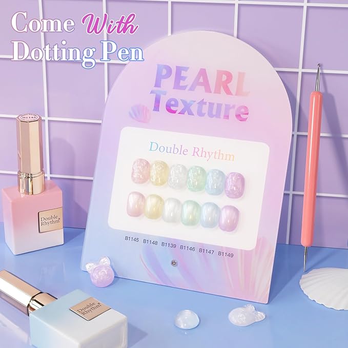 Double Rhythm 6 Pcs 15 ML Gel Polish Set Same Color Same Bottle Soak Off Gel Polish Kit Nail Art Manicure Salon DIY at Home for Women (Pearl Pink White Green Blue Purple-T6-21)-BrightBean Baby