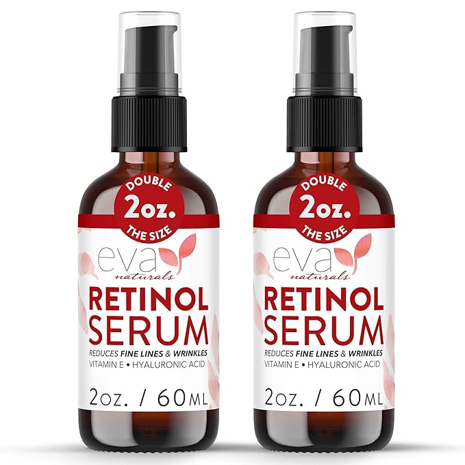 Retinol Serum by Eva Naturals - 2.5% Retinol Serum for Face with Hyaluronic Acid, Vitamin E & Organic Aloe - Retinol Face Serum that Reduce Wrinkles, Fine Lines & Dark Spots - Anti Aging Serum, 2 Pack-BrightBean Baby