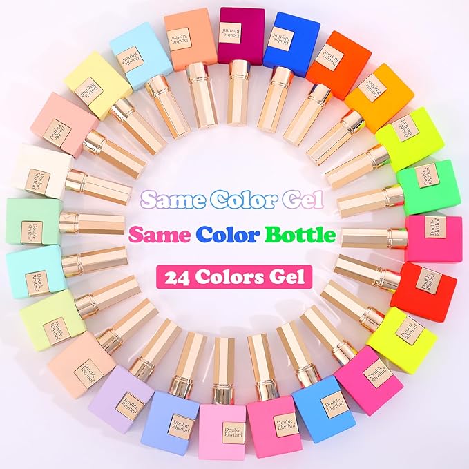 Double Rhythm 28Pcs 0.5Oz Gel Nail Polish Set Same Color Same Bottle Soak Off Gel Polish Kit Nail Art Manicure Salon DIY at Home for Women (Candy Neon Collection-T24-6)-BrightBean Baby