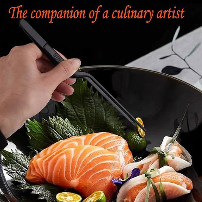 Professional Stainless Steel Food Tongs Stainless Steel Kitchen Tweezers Tongs Set 11.8 Inch Professional Chef Cooking Tools for BBQ Plating Baking (3, Black)