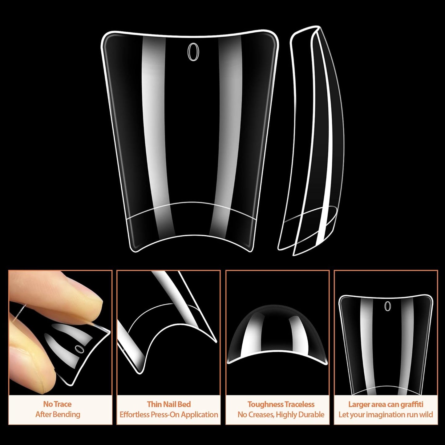 UNA GELLA Duck Fake Nail Tips 504 PCS Clear Soft Gel Short Half Cover Nail Tips Curved for Nail Extensions Professional Salon & Home DIY Nail Art 11 Sizes-BrightBean Baby