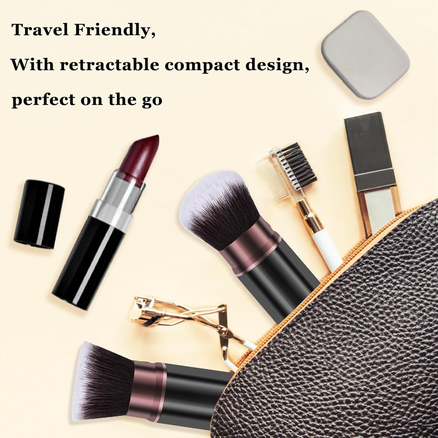 Makeup Brushes, Retractable 2 Pack Travel Kabuki Blush Makeup Brush Face Powder Foundation Brushes for Blending Liquid, Blush, Bronzer, Buffing, Sunscreen,Flawless Cosmetics-BrightBean Baby