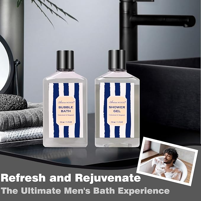 Valentines Day Gifts for Men, Bath and Body Gift Sets for Men with 10 Pcs Cedar & Bergamot Spa Gifts for Men, Bath Sets Includes Shower Gel, Bubble Bath, Body Mist. Perfect Father's Day Gifts for Men-BrightBean Baby
