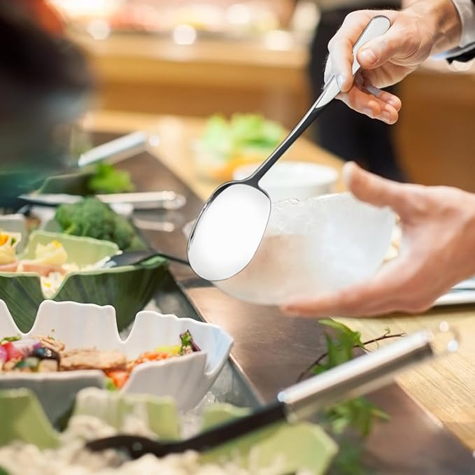 8 Pieces Extra Large Serving Spoons Set, 11 Inch Serving and Slotted Spoon, Stainless Steel Cooking Spoons, Serving Utensils for Kitchen Buffet Parties