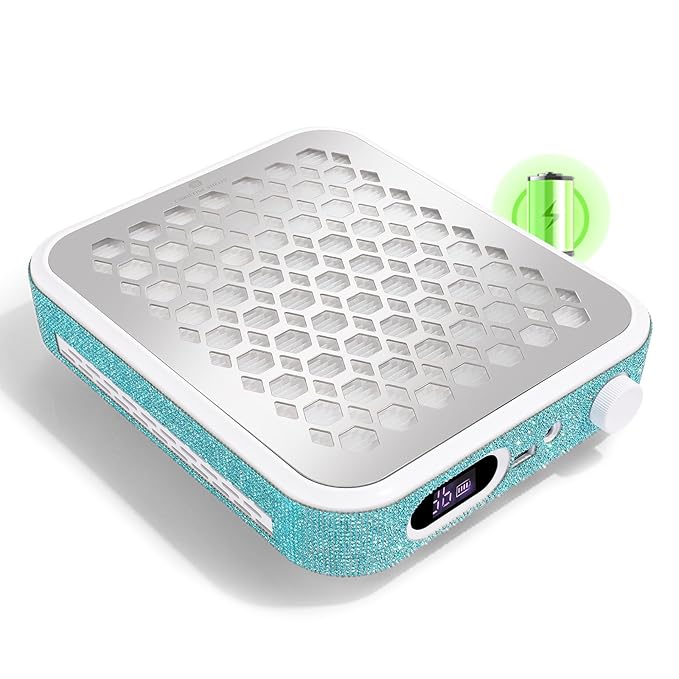 Nail Dust Collector, Rechargeable Dust Collector Nail Tech, Powerful Vacuum Fan Vent Dust Collector Extractor Dust Suction Machine for Acrylic Nails Polishing, Nail Salon&Home, Blue-BrightBean Baby