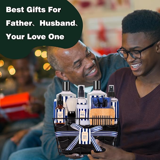 Valentines Day Gifts for Men, Bath and Body Gift Sets for Men with 10 Pcs Cedar & Bergamot Spa Gifts for Men, Bath Sets Includes Shower Gel, Bubble Bath, Body Mist. Perfect Father's Day Gifts for Men-BrightBean Baby