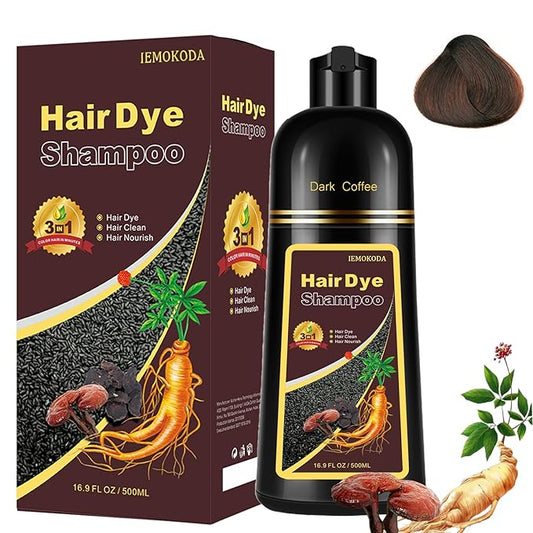 Dark Coffee Hair Dye Shampoo 3 in 1 for Gray Hair Coverage - Instant Shampoo Para Pintar el Cabello for Women Men, Herbal Brown Hair Color Shampoo Easy to Use & Long Lasting Champu Para Canas 16.90 oz-BrightBean Baby