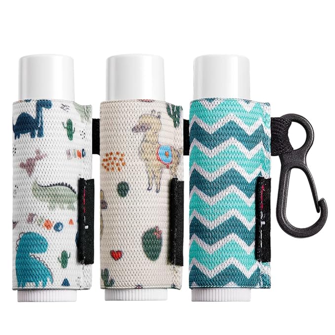 Lip Balm Holder Sleeves Keychain Chapstick Elastic Sleeves (Dinausaur/Sheep/Wave strip)-BrightBean Baby