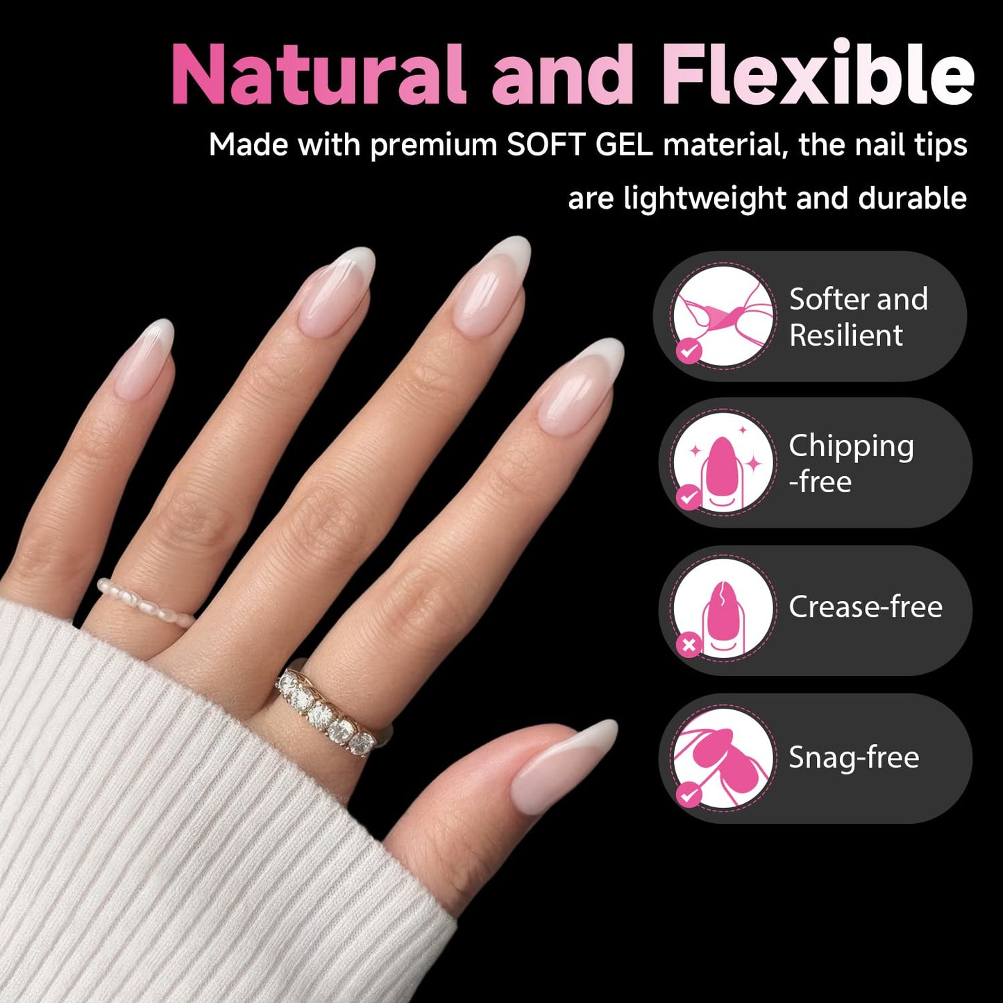 UNA GELLA Medium Almond Nail Tips, 312pcs Almond Gel Nails Tips Shape Pre Etched Full Cover Clear Fake Acrylic Pointed Press On Nails No C Curve for Nail Extension Art DIY Salon 12 Sizes-BrightBean Baby