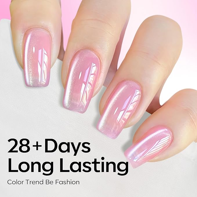 Modelones Cat Eye Gel Nail Polish, 6 Colors Glitter Summer Pink Blue Green Blue Gel Polish Set with Magnet Sparkle Translucent Nail Polish Kit Soak Off Led Nail Art Manicure Salon DIY Gifts-BrightBean Baby