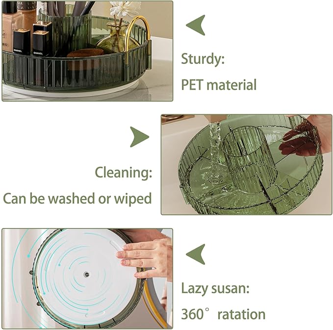 Rotating Makeup Organizer for Vanity, High-Capacity Skincare Clear Make Up Storage Perfume Organizers Cosmetic Dresser Organizer Countertop 360 Spinning (Green, New-3 Tier)-BrightBean Baby