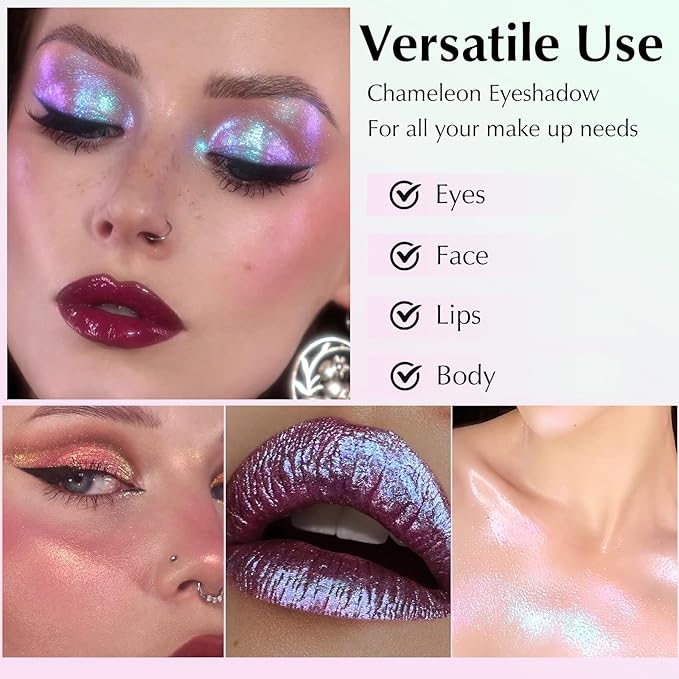 Pink Glitter Eyeshadow Palette, Multichrome Chameleon Cream to Powder Eye Shadow, Color Shifting Holographic Eyeshadow Shimmer Inner Corner Eye Brightener Highlighter Makeup-BrightBean Baby