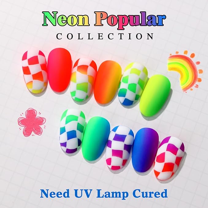 Double Rhythm 6 Pcs 15 ML Gel Polish Set Same Color Same Bottle Soak Off Gel Polish Kit Nail Art Manicure Salon DIY at Home for Women (Neon Green Red Pink Blue Purple-T6-12)-BrightBean Baby