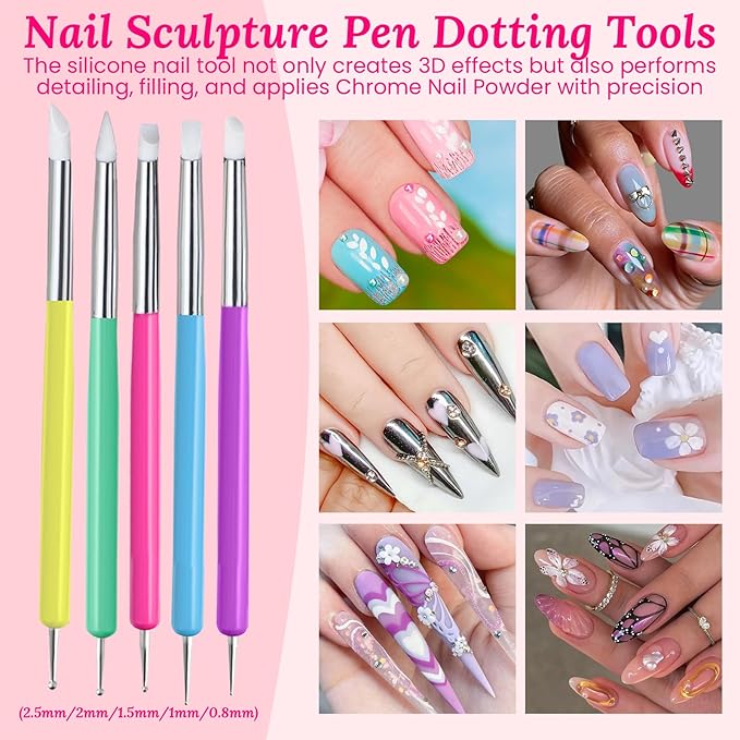 39 PCS Nail Art Brushes Set,Nail Art 3D Sculpting Pen Dotting Tools,Ombre Silicone Brush,Liner Brushes,Acrylic Brushes,Nail Art Palette with Gel Mixing Rod,Nail Design Kit for Home Diy & Salon-BrightBean Baby