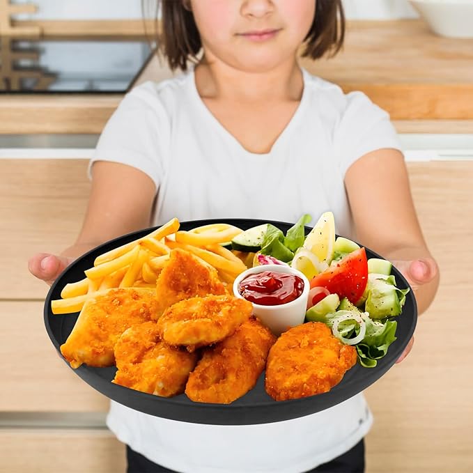 Wrova Large Wheat Straw Dinner Plates - 11 Inch Unbreakable Set of 8 - Dishwasher & Microwave Safe, Deep Edge for Kitchen and Camping (Black)