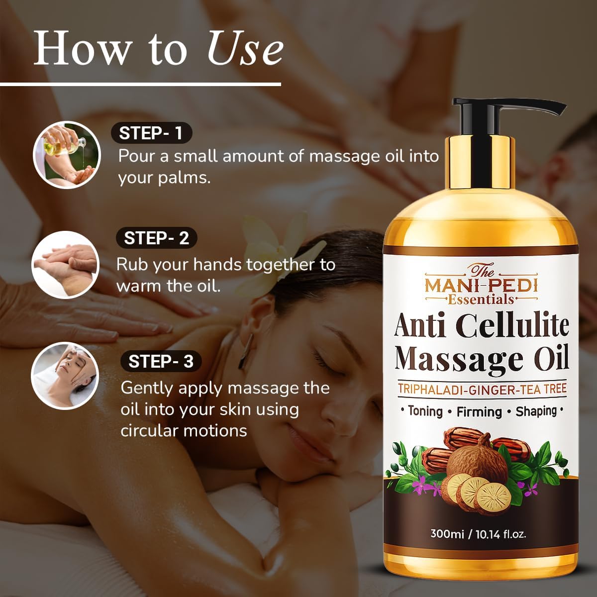 Anti Cellulite Massage Oil with Ginger Oil, Tea-Tree Oil & Natural Herbs for Toning, Firming & Shaping. 100% Natural Ingredients, Non-Sticky Texture - 10 Fl Oz-BrightBean Baby