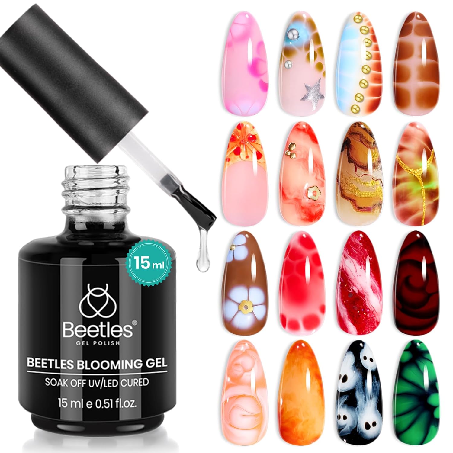 Beetles Blooming Gel 15ml Clear Uv Led Blossom Fall Halloween Nails Gel Polish for Spreading Effect Marble Natural Stone Watercolor Floral Print Soak off Diy Nail Art Design Manicure Gift for Women-BrightBean Baby