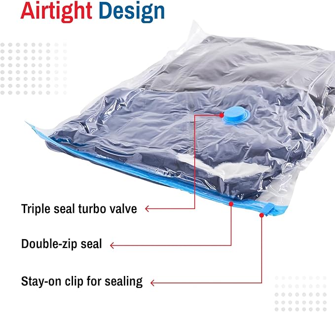 8 Pack Small Vacuum Storage Bags for Comforters, Blankets & Clothes – Vacuum Sealed Compression Bags with Hand Pump – Space Saver Storage Bags for Bedding, Moving, Travel & Organization