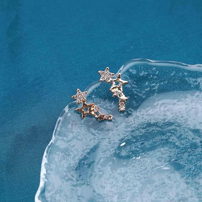 Bohemia Star Climber Crawler Earrings Gold Crystal Star Ear Climber Earrings Cluster Star Studs Earring Festival Earrings Jewelry for Women and Girls (Gold)-BrightBean Baby