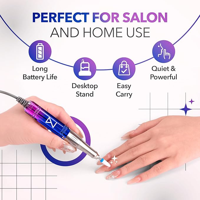 M Mase- Professional Nail Drill Machine - Coreless 2-in-1 Nail File - Electric, Cordless, 35000 RPM, HD Display - Electric Nail Drill for Professional & Home Use (Unicorn Pink Blue)-BrightBean Baby