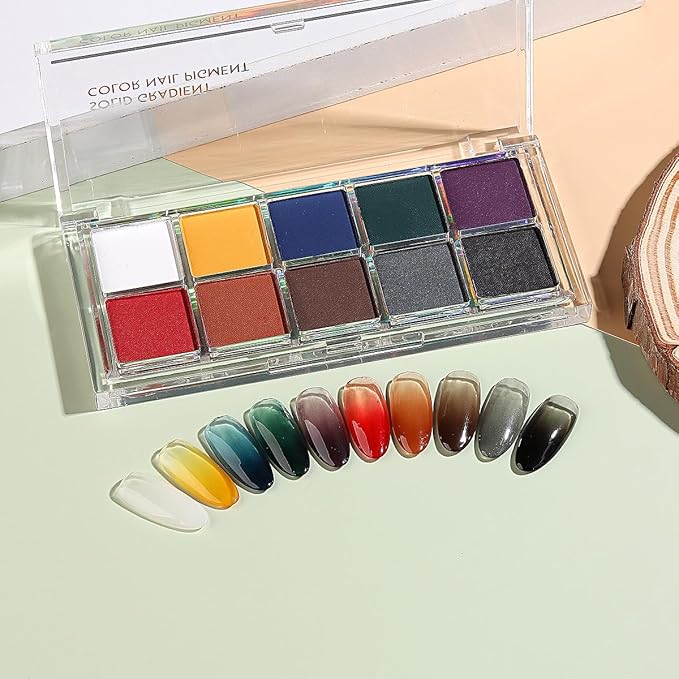 10 Colors Solid Fluorescent Neon Pigment Powder Set Gradient Iridescent Aurora Mermaid Pearl Glitter Dust Kit for Home Salon Nail Art Designs-BrightBean Baby