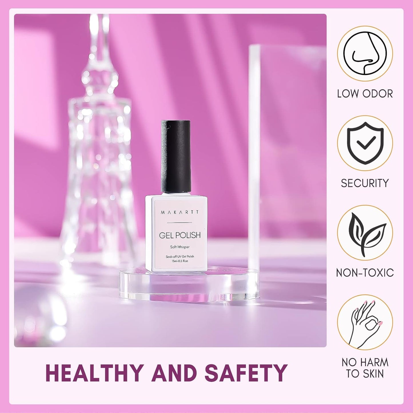 Makartt Gel Nail Polish: Jelly Pink Gel Polish Glitter Natural Nude Soak Off UV/LED Gels for DIY Manicure & Nail Art Designs, Home & Salon Use - Soft Whisper 15ml-BrightBean Baby