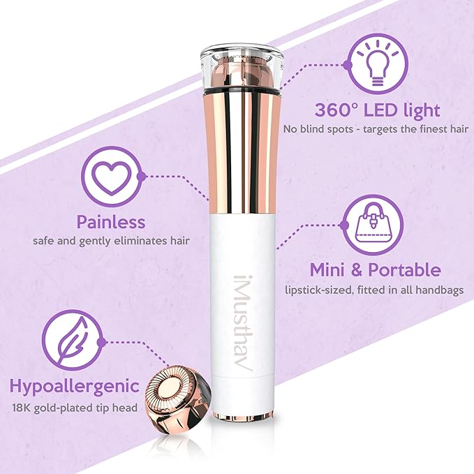 Portable Facial Hair Remover for Women – Painless, Fast & Precise Flawless Electric Razor & Epilator for Face, Lips, Chin Hair Removal – 18K Gold-Plated, 360° LED Light-BrightBean Baby
