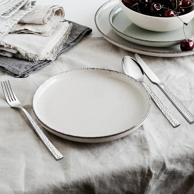 E-far Hammered Dinner Spoons Set of 12, E-far 7.9 Inch Stainless Steel Soup Spoons Tablespoons for Home, Kitchen or Restaurant, Non-toxic & Mirror Polished, Squared Edge & Dishwasher Safe