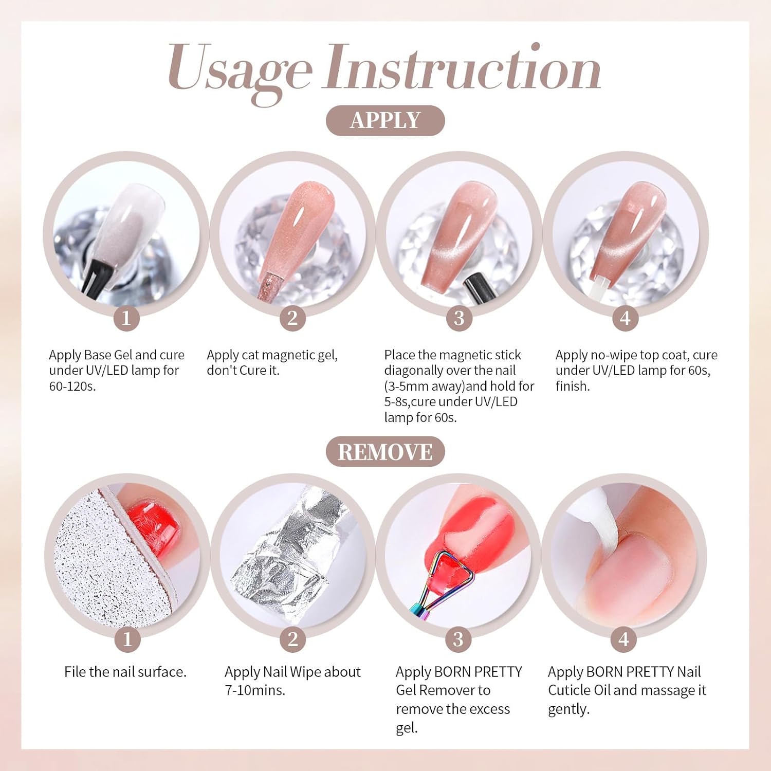 Born Pretty Cat Magnetic Eye Gel Nail Polish, Pink Moonlight Cat Magnetic Gel Nail Polish Delight Magnetic Nail Polish for Nail Art Manicure Salon DIY at Home 15ML-BrightBean Baby