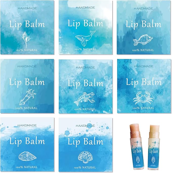 CRASPIRE Lip Balm Labels 80pcs Homemade Lip Balm Labels 2” Clear Lip Balm Labels for Tubes Printable Waterproof Lip Balm Stickers Labels for Lip Balm Handcream Candle Container（Marine Life-Blue）-BrightBean Baby