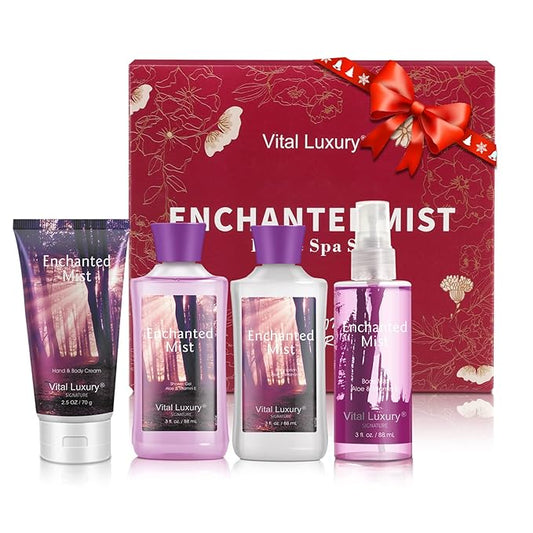 Bath & Body Kit, 3 Fl Oz, Ideal Skincare Gift Home Spa Set, Includes Body Lotion, Shower Gel, Body Cream, and Fragrance Mist,Birthday Mother's Valentine's Day Gifts(Enchanted Mist)-BrightBean Baby