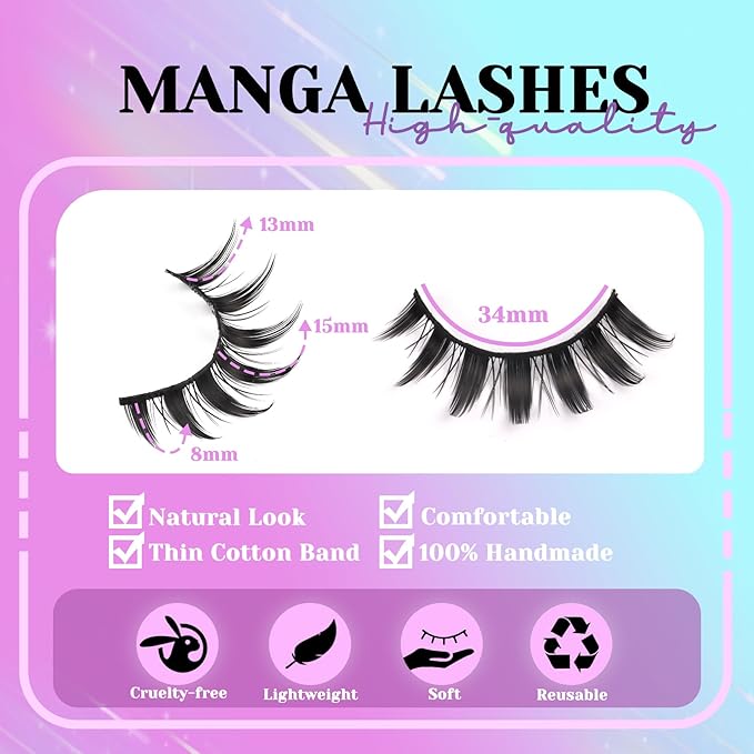 Losha Lashes Spiky Manga Lashes 14 Pairs Anime False Eyelashes 8D Wispy Eye Lashes Kit with Lash Glue and Lash Tweezers Natural Soft Fake Eyelashes (Cutes)-BrightBean Baby