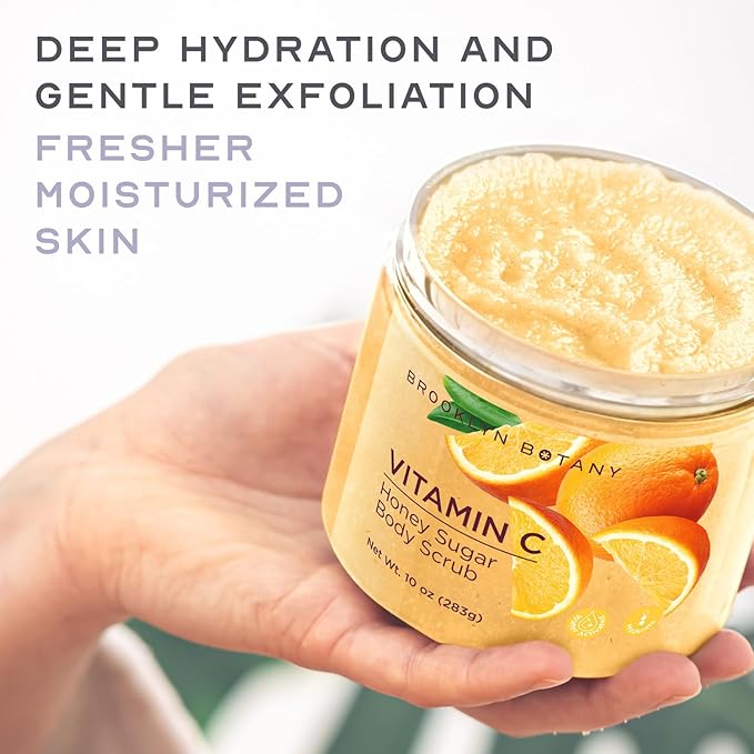 Brooklyn Botany Vitamin C Honey Sugar Scrub for Body 10 oz – Deeply Hydrating and Gently Exfoliating Body Scrub for Women and Men – Moisturizing and Nourishing the Skin-BrightBean Baby