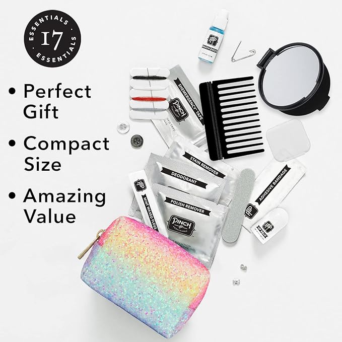 Pinch Provisions Rainbow Minimergency Kit, includes 17 Travel-Sized Cosmetic Essentials, Convenient for Purses, Emergency Beauty Accessories, Gifts for Holiday’s & Birthday’s-BrightBean Baby