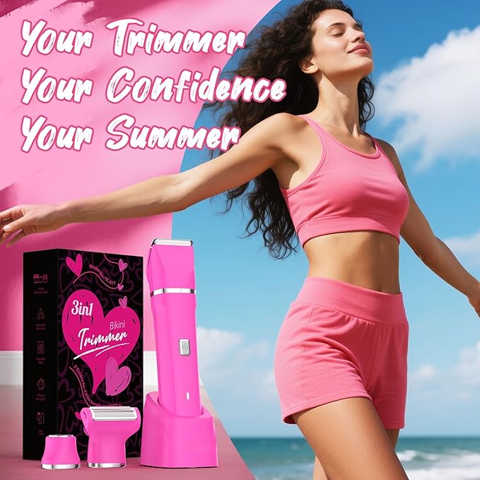 Electric Razors for Women - IPX7 Waterproof Pubic Hair Remover for Shower & Travel, 3-in-1 Bikini Trimmer with Body/Round/Curved Heads, Hypoallergenic Foil & Ceramic Blades, Self-Care Gifts for Her-BrightBean Baby