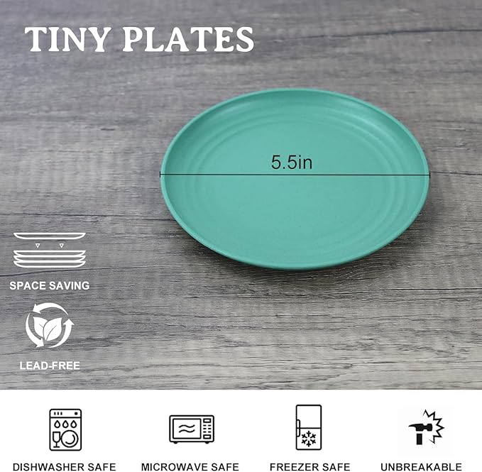 Wrova 5.5Inches Handy Appetizer Plates Set of 8 - Small Wheat Straw Plates 5.5 Inches for Sidedishes - Unbreakable Snack Plate Sets for Indoors and Outdoors Colorful Series