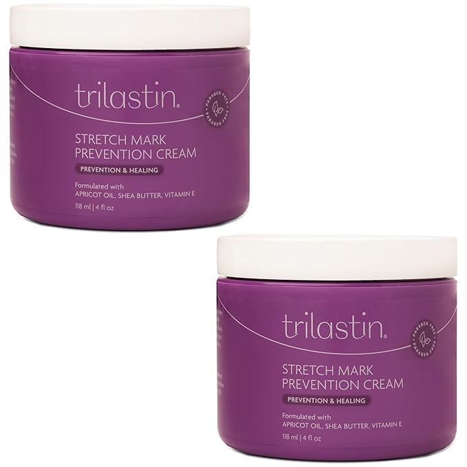 TriLASTIN Maternity Stretch Mark Prevention Cream (4Oz) - Hypoallergenic & Paraben-Free for Pregnancy & Postpartum - Maternity Belly Cream (2 Pack)-BrightBean Baby
