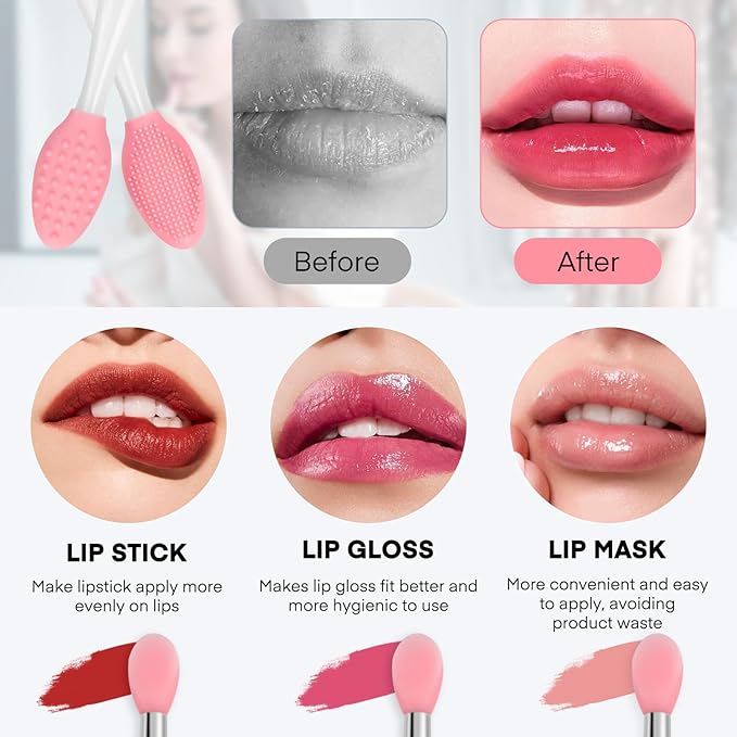 Unaone Lip Scrub Brush - 2 PCS Dual-ended Lip Scrubber Exfoliator and Silicone Lip Brush, 3-in-1 Silicone Lip Scrub Tool Lip Mask Applicator, Gentle Exfoliator & Applicator for Soft-BrightBean Baby