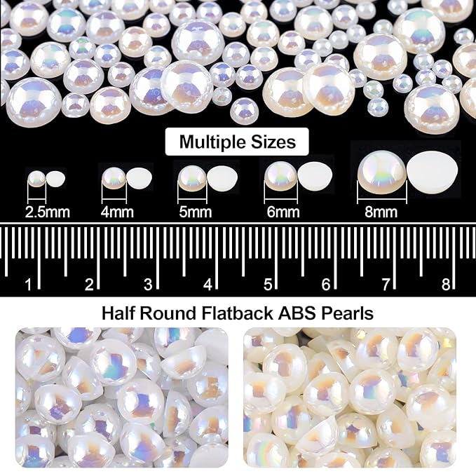 Flat Back Rhinestone+Half Round Pearl Kits Colorful Rhinestones+White AB&Beige AB Pearls With Quick Dry Makeup Glue+Picker Pencil+Tweezer For Nail Art And Face Make-up-BrightBean Baby