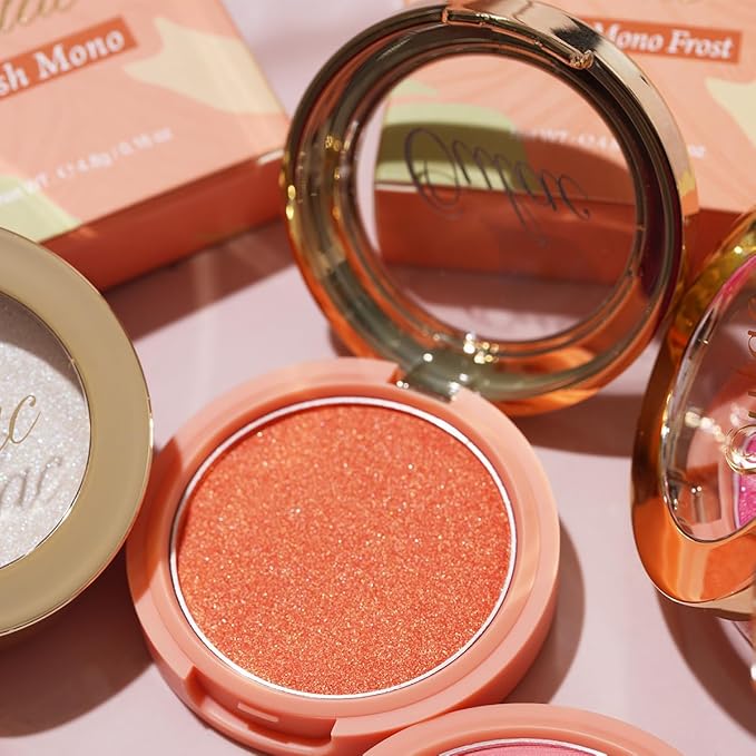 Oulac Luminisers Powdery Blusher for Cheeks Face Glow,Brighten Skin As Highlighter Makeup, Shimmer Blusher,Buildable and Vegan Cosmetics,4.8g F09 Summer Flame-BrightBean Baby