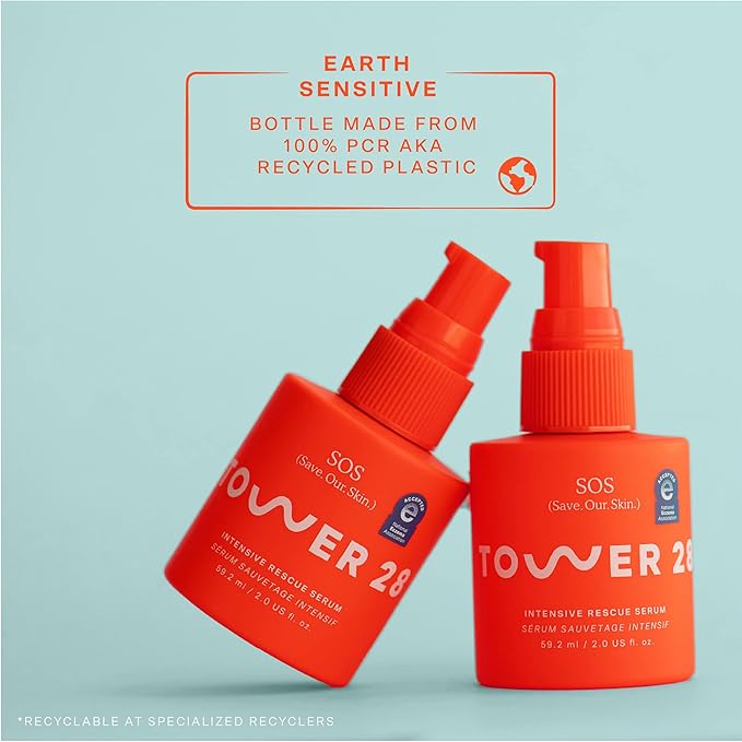 Tower 28 SOS Intensive Rescue Serum for Sensitive Skin, Hypochlorous Acid Skin Care, Helps Reduce Face Redness, Safe for All Skin Types, 2 FL Oz-BrightBean Baby