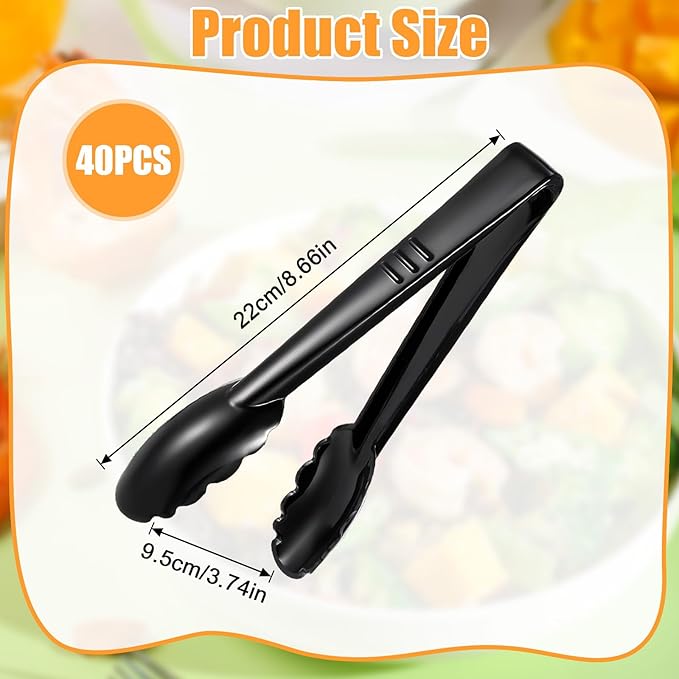 40 Pcs Plastic Serving Tongs Bulk 9 Inch, Reusable Disposable Serving Utensils, Plastic Heavy Duty Salad Tongs for Servings Food Party Buffets Catering BBQ Events Kitchen Weddings Banquets