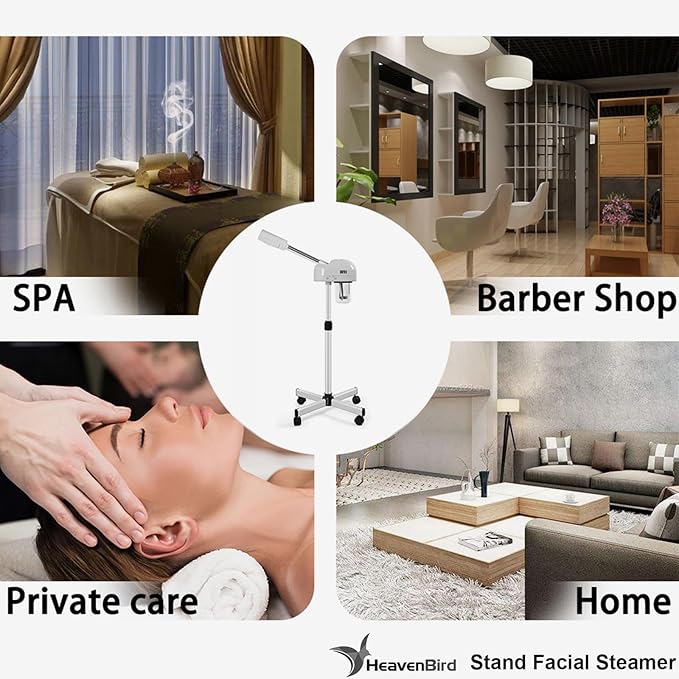 Stand Professional Ozone Facial Steamer with Touch Control, Adjustable Height & Rolling Base, 360° Rotatable Nozzle, Hot Mist Function, Use for Home, Salon SPA (White)-BrightBean Baby