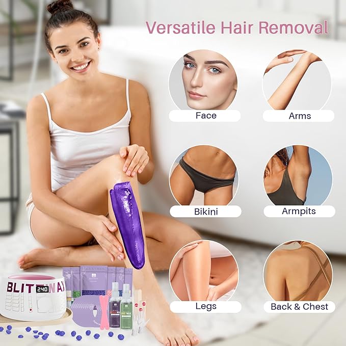 BLITZWAX Brazilian and Bikini Waxing Kit for Women, Hard Wax Warmer for Face, Legs, and Body, At Home Hair Removal Kit, Beginner Friendly, Quick Heating, Frost Reverb Digital Wax Pot-BrightBean Baby