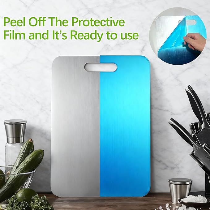 Tavano Titanium Cutting Board,100% Pure Titanium Cutting Boards for Kitchen,2026 New Non Toxic,Double-Sided Food Grade Chopping Board for Meat,Vegetable,Fruit,Outdoor Camping(M+L-2PC)