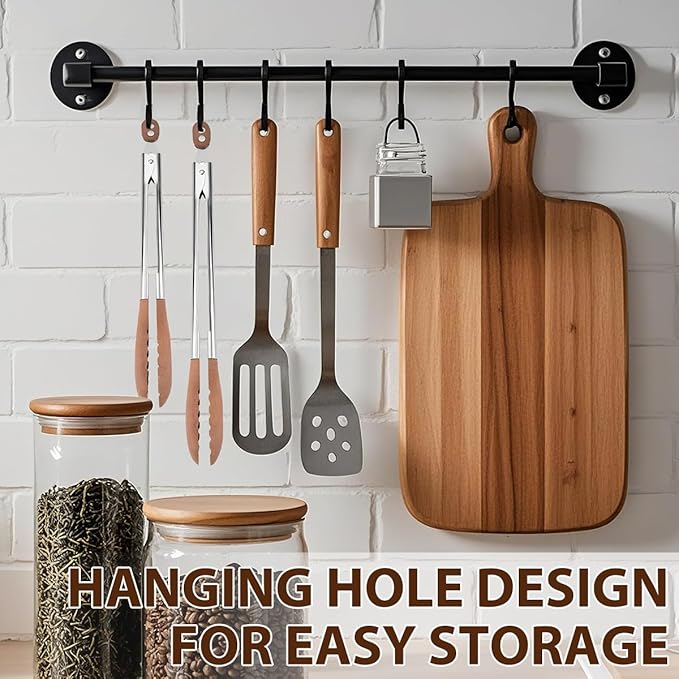 Wooden Tongs for Cooking & Serving Food, Stainless Steel Salad Tongs with Walnut Wood Tip, Anti-Slip Long Handle Wooden Kitchen Tongs Heat Resistant, Smooth Locking & Hanging Cooking Utensils Set of 2