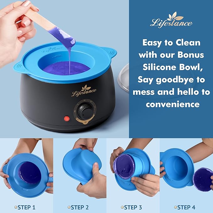 Lifestance Complete Home Waxing Kit, L1 Hard Wax Warmer for Hair Removal, Brazilian Bikini Wax Kit for Women Men, 59 Items, No-Mess Silicone Liner, Wax Heater, Hot Wax Pot for Body Leg Face Eyebrow-BrightBean Baby