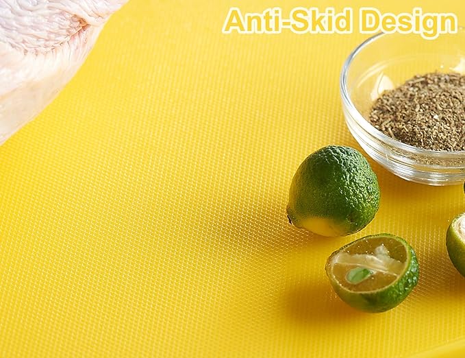 CURTA Cutting Boards for Kitchen, 20" x 14" x 0.5" Yellow Color Coded Plastic Commercial Chopping Board with Anti Slip Surface Dishwasher Safe